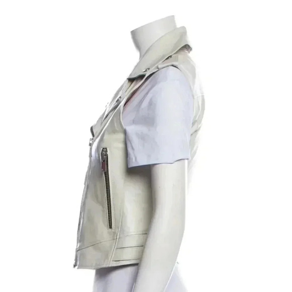 DOMA Sleeveless Leather Vest Bone White Moto Spring FLAW - Picture 5 of 7